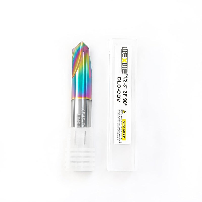 WEXWE Store Tools Chamfer End Mill for Wood, Alloy Steel, Hardened Steel, Carving, Drilling and Chamfering, V Groove, 90 Degree, Mill Bits Sets for DIY, 3 Flute, 1/4" Shank (1 Piece, 1/2 90°) - Image 1